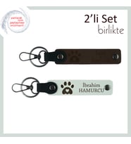 Minik Patilerin İzini Taşıyan Deri Set, Kedi Sahiplerine Özel Anahtarlık Takımı, Koyu Kahve-Beyaz