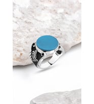 Düz Sıkma Turkuaz Taşlı Gümüş Erkek Yüzük