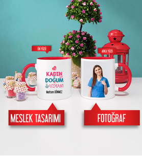 Kadın Doğum Uzmanı Kupa Bardak Kırmızı Fotoğraflı