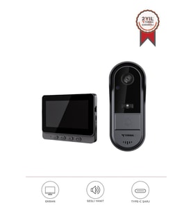 Torima CMR-25 Siyah Monitörlü Akıllı Su Geçirmez Kablosuz Görüntülü Kapı Zili