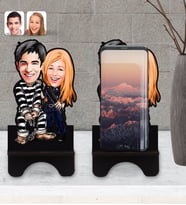 BK Gift Kişiye Özel Sevgililer Karikatürlü Ahşap Biblo Telefon Standı-7