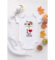 Unisex Beyaz Bebek Köpek Baskılı Çıtçıtlı Body