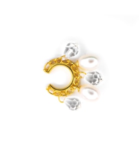 Madam Matmazel Earcuff Gerçek İnci Küpe,925 Ayar Gerçek Gümüş, Kulak Delmeye Gerek Olmayan, Kelepçe, Kıkırdak, Kristal, Kadın, Anne (Altın)
