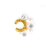Madam Matmazel Earcuff Gerçek İnci Küpe,925 Ayar Gerçek Gümüş, Kulak Delmeye Gerek Olmayan, Kelepçe, Kıkırdak, Kristal, Kadın, Anne (Altın)