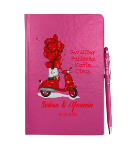 Sevgililer Gününe Özel Pembe Defter Kalem & Hediye Seti 13