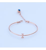 Rose Gold Kaplama Nazar Boncuklu I Harfi Gümüş Bileklik