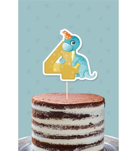 Baby Dinozor Teması 4 Yaşında Pasta Süsü *Kalın Kağıt