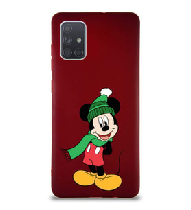 Samsung Galaxy A71 Soft Premier Kapak Mickey Mouse-G Tasarımlı Silikon Kılıf - Mürdüm (Şeffaf)