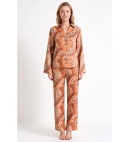 Kadın Büyük Beden Batik Desenli Dokuma Gömlek Pantolon Takımı Dik Yaka %100 Pamuk Oversize Günlük