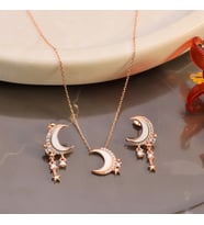 925 Ayar Gümüş Sedefli Yıldız Sallantılı Ay Set