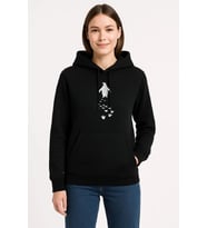 Kadın 3 İplik Pamuklu Kapüşonlu Hoodie Sweatshirt Nihilist Penguen Baskılı - Siyah