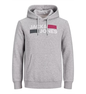 Jack & Jones Logolu Erkek Kapüşonlu Sweatshirt - 12152840 (Gri)