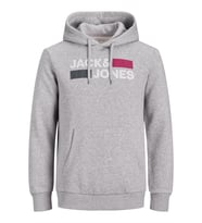 Jack & Jones Logolu Erkek Kapüşonlu Sweatshirt - 12152840 (Gri)
