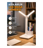 Kısılabilir LED Masa Lambası – Esnek Başlık, Kalemlik ve Telefon Standı