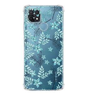 PrintiFy Oppo A15s Uyumlu Köşe Korumalı Floral Su Yeşili Tasarımlı Şeffaf Silikon Kılıf