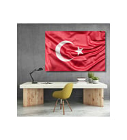 Ay Yıldız Türk Bayrağı Kanvas Tablo Yatay Duvar Tablosu Ev Ofis Okul Tablosu