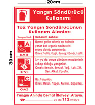 Metal Yangın Söndürücü Kullanımı 20cm x 30cm A4 Büyüklüğünde Uyarı Levhası Yönlendirme Tabelası
