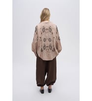 Kadın Çiçek Nakışlı ve Taş İşlemeli Oversize Kimono (Kahverengi)