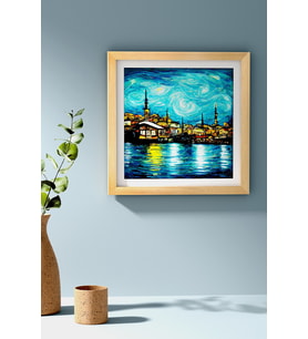 Ahşap Çerçeveli Tablo Çerçeveli Ahşap Dekor Tablo Seti Dekoratif Tablo Van Gogh İstanbul Manzarası ÖZC-430-AHŞAP