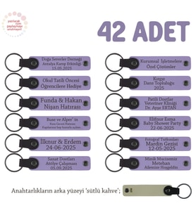 Yeni Doğan Bebek Hediyeleri, İsme Özel, 42'li Hatıra Deri Anahtarlık, Mor Menekşe & Sütlü Kahve (Lila - Mor)