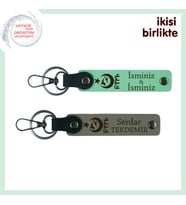 Kişiye Özel Hediye, Ayyıldız Kurt Göktürk Desenli İsim & Soyisim Yazılı Anahtarlık, Açık Yeşil-Gri