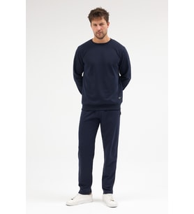 Lacivert Relaxed Fit Bisiklet Yaka Sweatshirt Düz Paça Erkek Eşofman Takımı