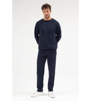 Lacivert Relaxed Fit Bisiklet Yaka Sweatshirt Düz Paça Erkek Eşofman Takımı