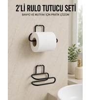 2’li Yapışkanlı Tuvalet Kağıdı Tutucu Siyah Metal Duvar Tipi Rulo Kağıtlık