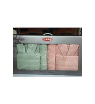 Hobby Casual %100 Saf Pamuk Aile Bornoz Seti-Pembe Su Yeşili (Pembe-Su Yesılı)