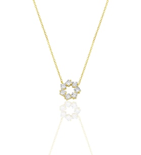 Gümüş altın yaldızlı baget kesim zirkon taşlı yıldız çiçeği  kolye SGTL12792GOLD