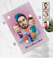 Kişiye Özel Babalar Günü Baba Kız Erkek Kardeş Karikatürlü A3 130 Parça Puzzle Model-1