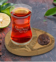 BK Gift Kişiye Özel Mermer Tasarımlı Doğal Ahşap Tabaklı Heybeli Çay Bardağı Sunum Seti Model 5