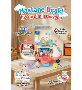 Eğitici Sesli ve Işıklı Dev Hastane Uçağı - Aksesuarlı 2'si 1 Arada İlk Yardım Doktor Oyun Seti