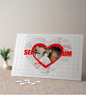 100 Dilde Seni Seviyorum Fotoğraflı Puzzle Kırmızı Kalpli