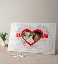 100 Dilde Seni Seviyorum Fotoğraflı Puzzle Kırmızı Kalpli