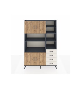 Hyperion Dolap 9 Raflı 4 Çekmeceli 4 Kapaklı 132x44x195 Antrasit-Çam/Aytaşı