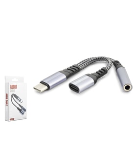 HADRON GJ-014 Type-C to Type-C + 3.5 mm Dişi Çoklayıcı Adaptör Kablo - Siyah