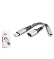 HADRON GJ-014 Type-C to Type-C + 3.5 mm Dişi Çoklayıcı Adaptör Kablo - Siyah