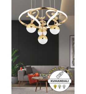 Octavia Kumandalı 3 Renk Işık Özellikli Modern Gold Kaplama Sarkıt Led Avize Salon Avize