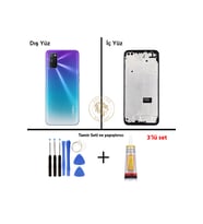 Oppo A72 Mor Uyumlu Lensli Orta Kasa + Yapıştırıcı ve Vida Seti Full Kasa Kapak Gövde Housing