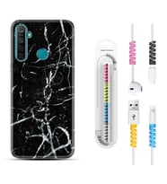 Realme 5i 5 Pro 6i 7 Pro 8 Kılıf Kablo Koruma Spiral Silikon Black Marble 3 1382