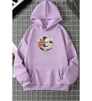 Unisex Kanagawa Oki Nami Ura Baskılı Sweatshirt (Lila)