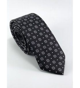 PİERRONİ Siyah Gri Desenli Slim Kravat