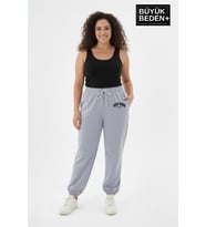 Kadın Büyük Beden New York Paça Lastikli Rahat Kesim Jogger İnce Eşofman Altı SPR26BEAK951-5 (Koyu Mavi)
