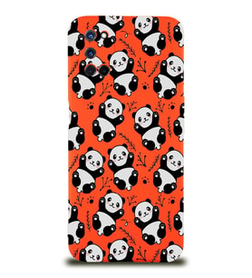 Oppo A92 Uyumlu Lansman Kılıf Panda Tasarımlı İçi Kadife Kapak-Turuncu (Şeffaf)