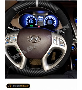Hyundai ix35 Dikme Direksiyon Kılıfı Alcantara Süet Mat Karbon Gri Yüzük ve Dikiş LM-Style-Style Plus-Elite-Elite APA 2010-2015
