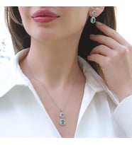 Elips Çiçek Paraiba Taşlı Gümüş Set