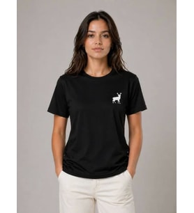 Minimal Geyik Logolu Tişört Bisiklet Yaka Kısa Kol Yazlık T-Shirt - Siyah