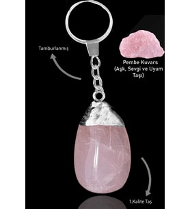 Sertifikalı Ham Model Pembe Kuvars Taşı Doğal Taş Anahtarlık