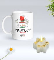 Yılbaşı Hediyesi BK Gift Kişiye Özel Yeni Yıl Tasarımlı Beyaz Kupa Bardak ve Kokulu Kar Tanesi Mum Hediye Seti-5, Sevgiliye Hediye, Arkadaşa Hediye